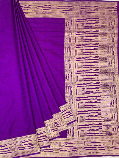 Vivid Violet Mashru Silk Saree with Abstract Gold Zari Pattern