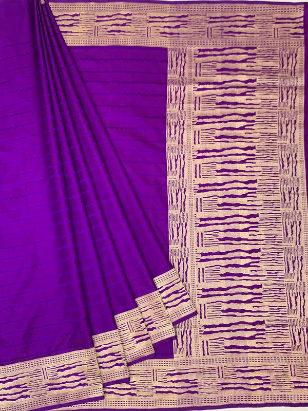 Vivid Violet Mashru Silk Saree with Abstract Gold Zari Pattern