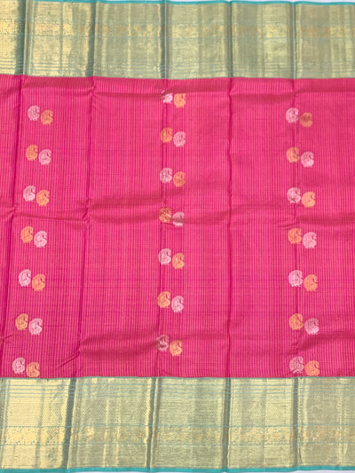 Vibrant Fuchsia Pink & Mint Green Kanjeevaram Silk Saree