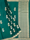 Regal Teal Green Mashru Silk Saree with Floral Buttas & Geometric Zari Pallu