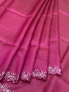 Vibrant Magenta Tussore Silk Saree with Micro-Dashes & Sequin Scallop Border