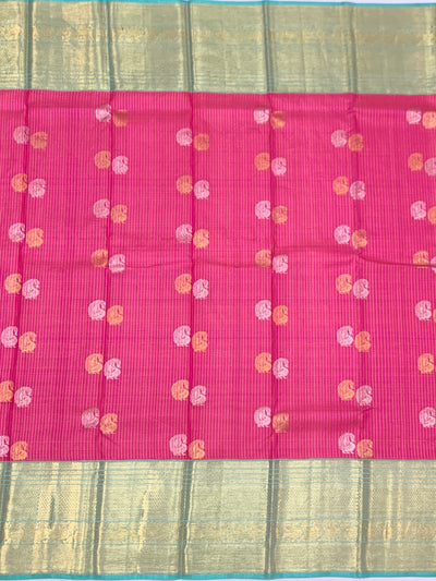 Vibrant Fuchsia Pink & Mint Green Kanjeevaram Silk Saree