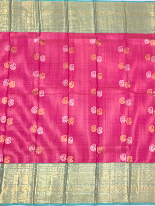 Vibrant Fuchsia Pink & Mint Green Kanjeevaram Silk Saree