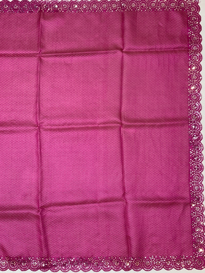 Vibrant Magenta Tussore Silk Saree with Micro-Dashes & Sequin Scallop Border