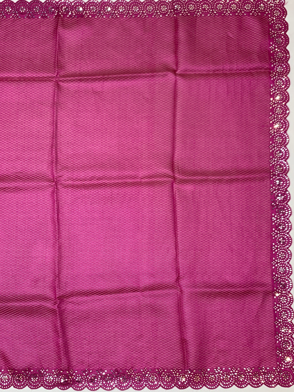Vibrant Magenta Tussore Silk Saree with Micro-Dashes & Sequin Scallop Border