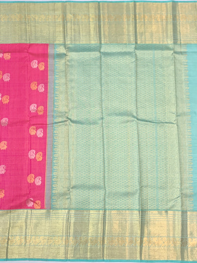 Vibrant Fuchsia Pink & Mint Green Kanjeevaram Silk Saree