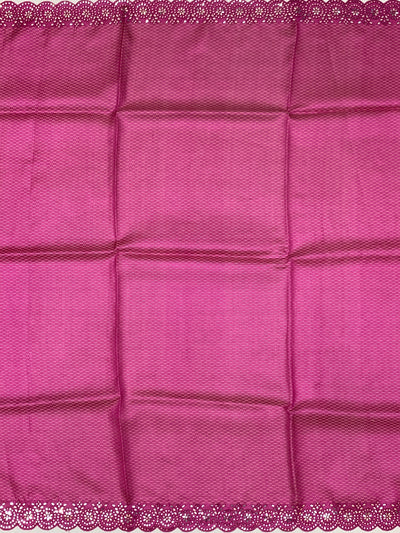 Vibrant Magenta Tussore Silk Saree with Micro-Dashes & Sequin Scallop Border