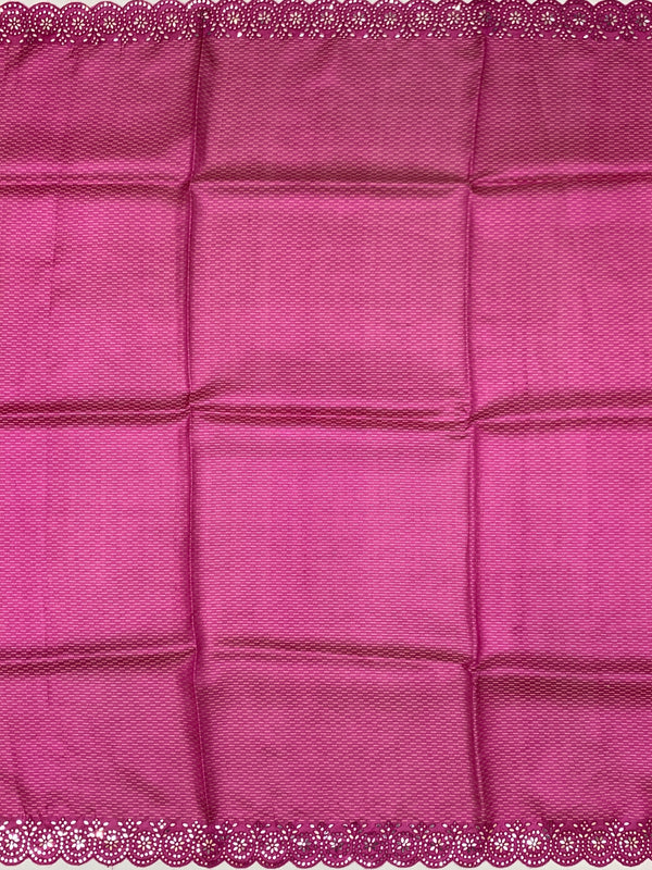 Vibrant Magenta Tussore Silk Saree with Micro-Dashes & Sequin Scallop Border