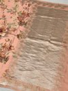 Elegant Peach Floral Mashru Silk Saree with Zari Border