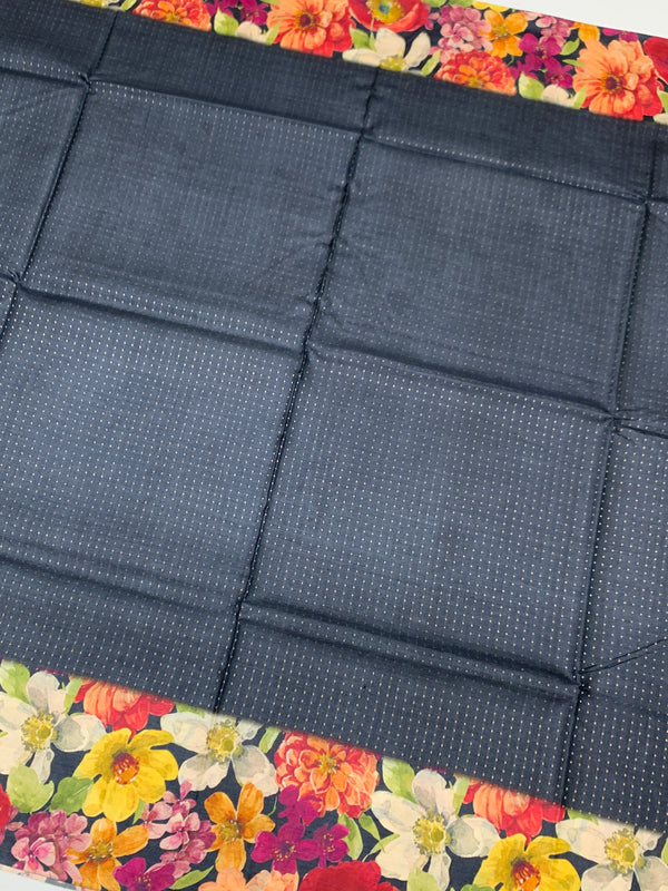 Elephant-Grey Tussore Saree With Floral Border