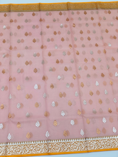 Zari Kota Saree Peach In Color