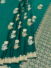 Regal Teal Green Mashru Silk Saree with Floral Buttas & Geometric Zari Pallu