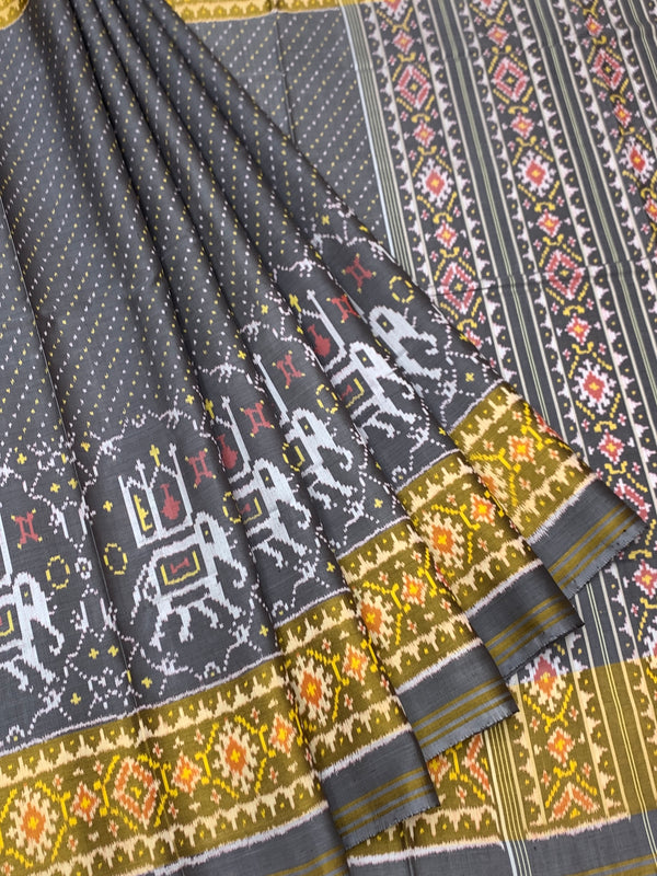 Charcoal Grey & Mustard Yellow Rajkot Patola Silk Saree