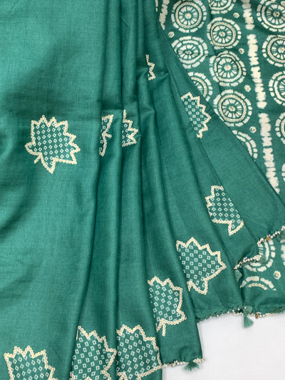 Exquisite Sea-Green Tussore Embroidery Saree