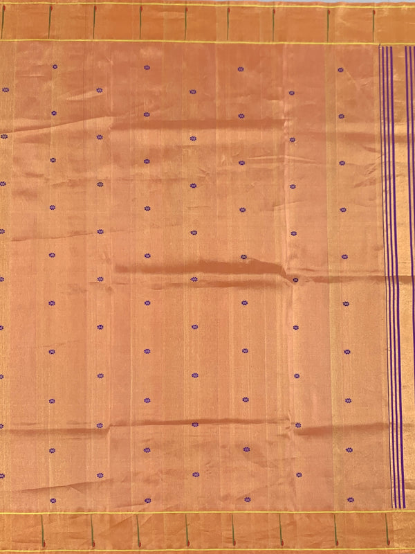 Classic Pastel Peach Paithani Silk Saree with Traditional Golden Peacock Pallu
