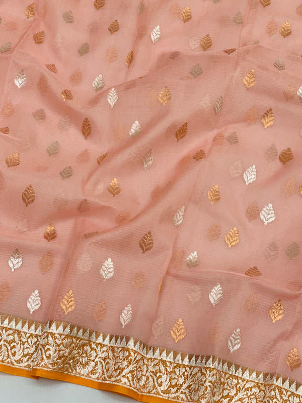 Zari Kota Saree Peach In Color