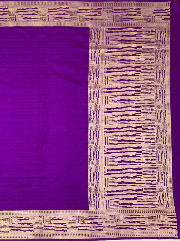 Vivid Violet Mashru Silk Saree with Abstract Gold Zari Pattern