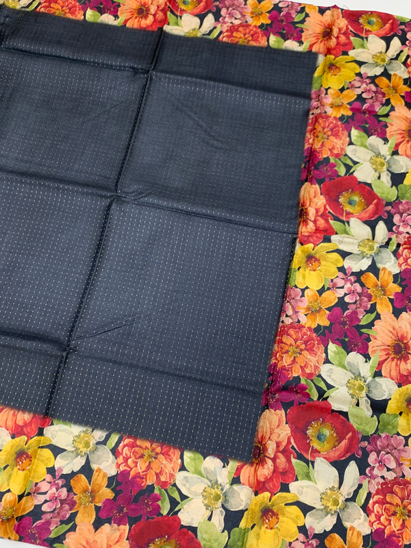 Elephant-Grey Tussore Saree With Floral Border