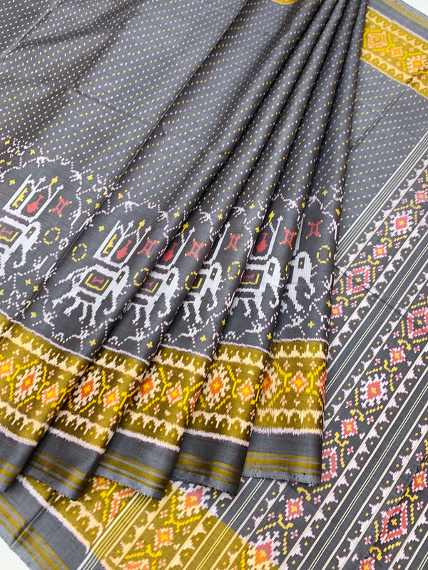 Charcoal Grey & Mustard Yellow Rajkot Patola Silk Saree