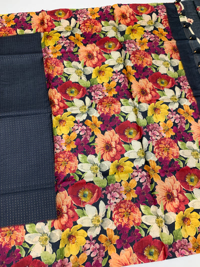 Elephant-Grey Tussore Saree With Floral Border