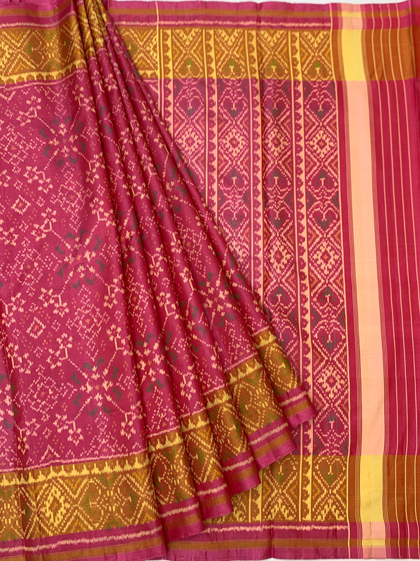Raspberry Pink & Mustard Gold Rajkot Patola Silk Saree
