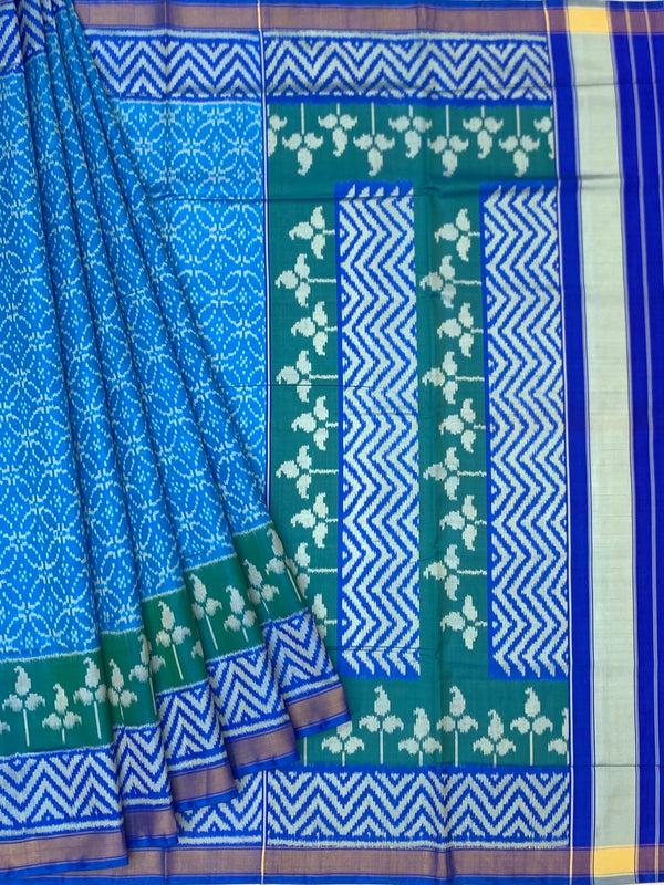 Cerulean Blue & Teal Rajkot Patola Silk Saree