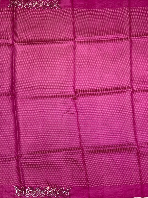 Vibrant Magenta Tussore Silk Saree with Micro-Dashes & Sequin Scallop Border