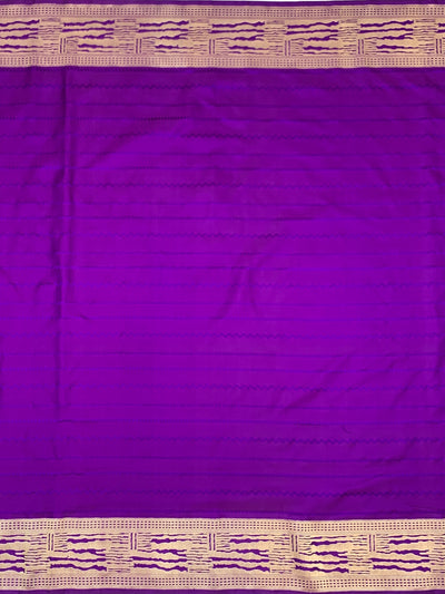 Vivid Violet Mashru Silk Saree with Abstract Gold Zari Pattern