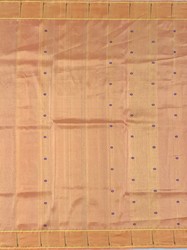 Classic Pastel Peach Paithani Silk Saree with Traditional Golden Peacock Pallu