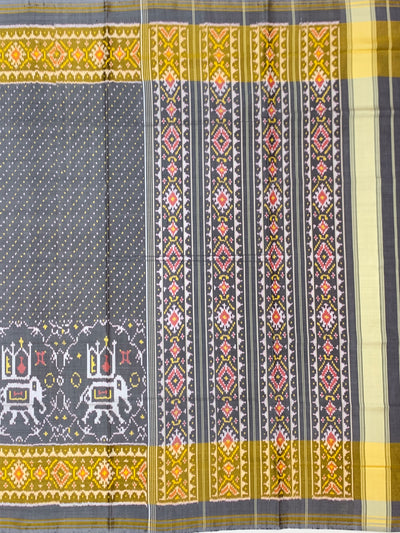 Charcoal Grey & Mustard Yellow Rajkot Patola Silk Saree