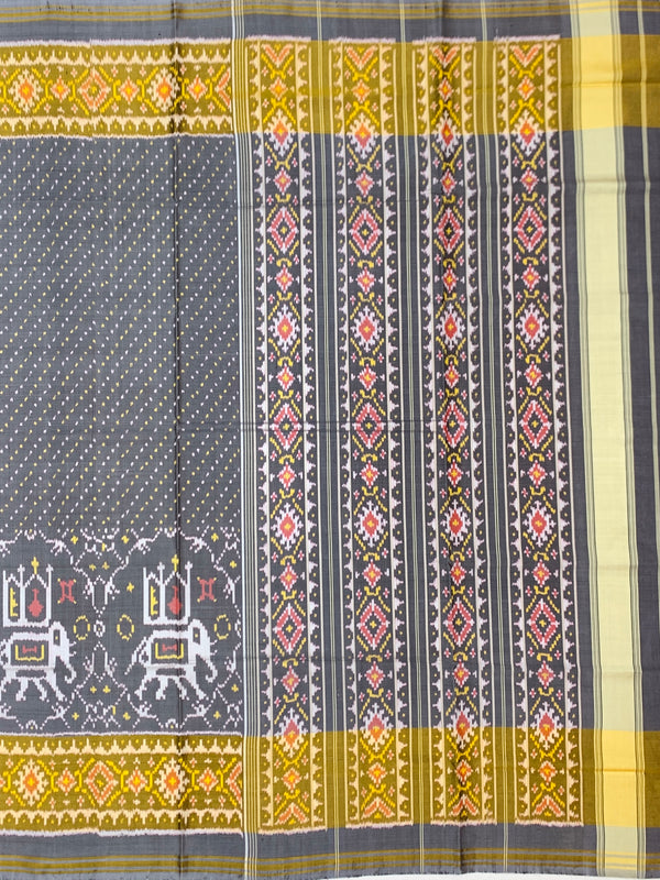 Charcoal Grey & Mustard Yellow Rajkot Patola Silk Saree