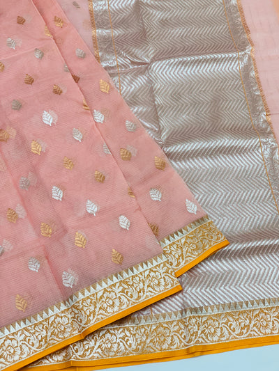 Zari Kota Saree Peach In Color