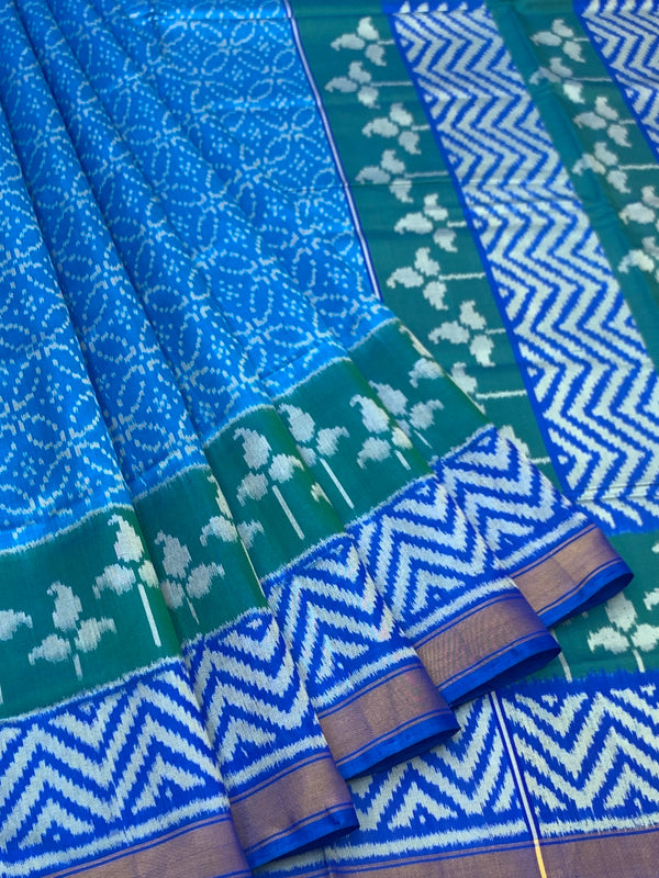 Cerulean Blue & Teal Rajkot Patola Silk Saree