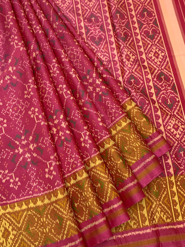Raspberry Pink & Mustard Gold Rajkot Patola Silk Saree