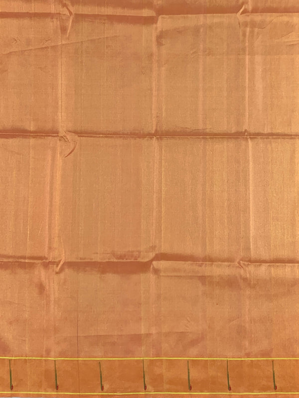 Classic Pastel Peach Paithani Silk Saree with Traditional Golden Peacock Pallu