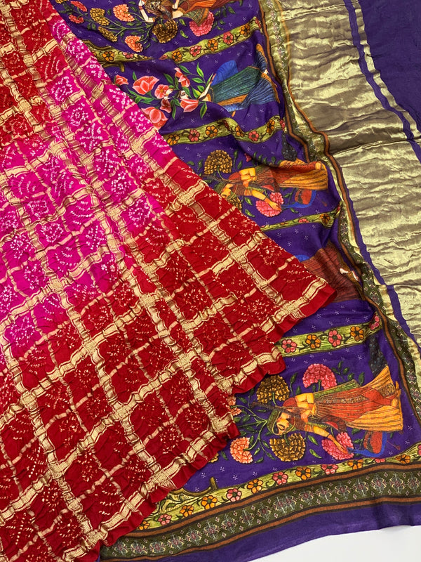 Gajji Silk Bandhani Saree Dual-Shade In Colour
