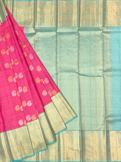 Vibrant Fuchsia Pink & Mint Green Kanjeevaram Silk Saree