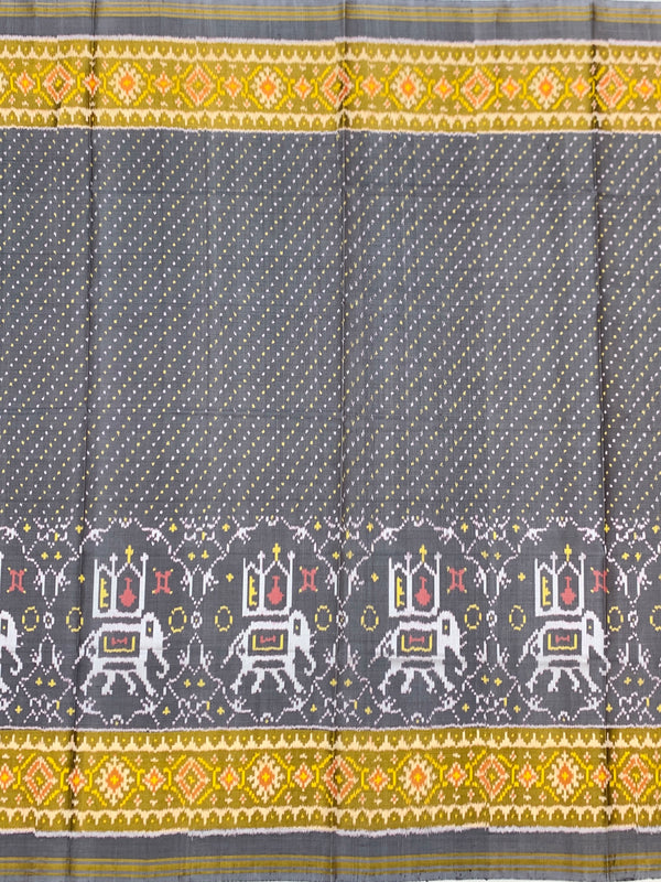 Charcoal Grey & Mustard Yellow Rajkot Patola Silk Saree