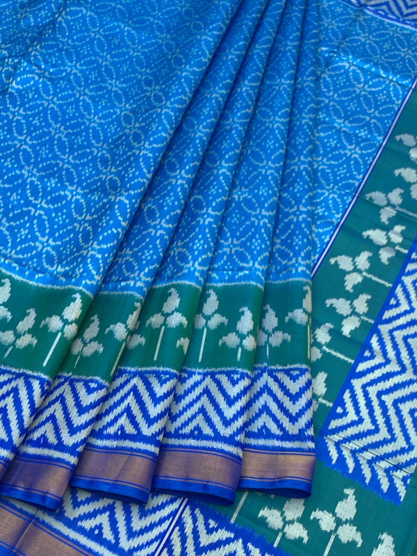 Cerulean Blue & Teal Rajkot Patola Silk Saree