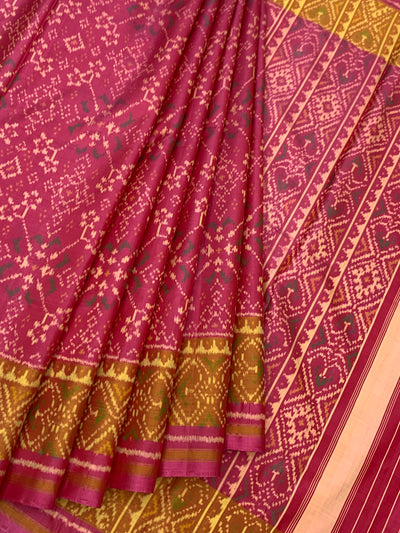 Raspberry Pink & Mustard Gold Rajkot Patola Silk Saree