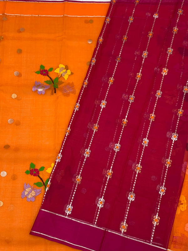 Zari Kota Saree Orange In Color