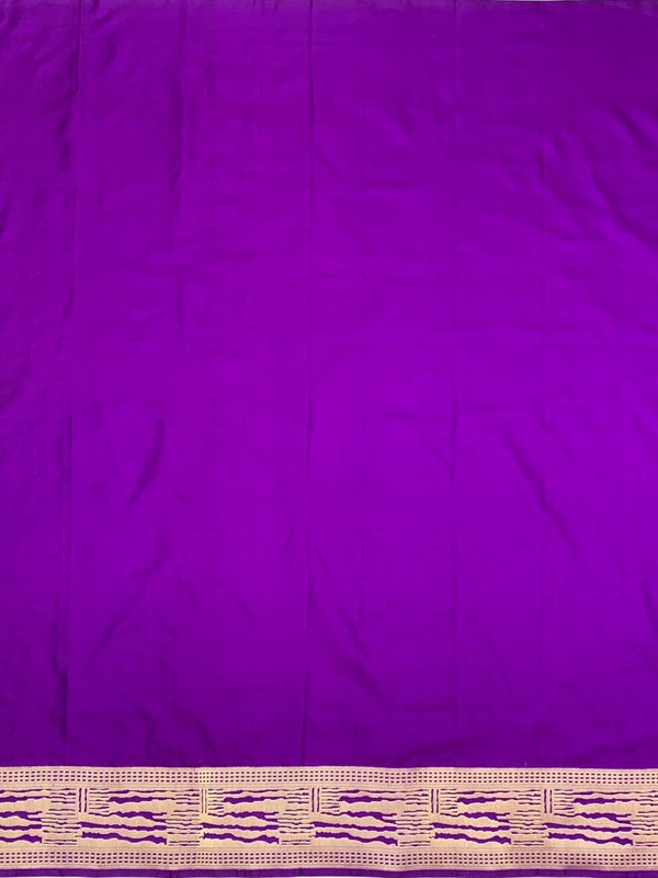 Vivid Violet Mashru Silk Saree with Abstract Gold Zari Pattern