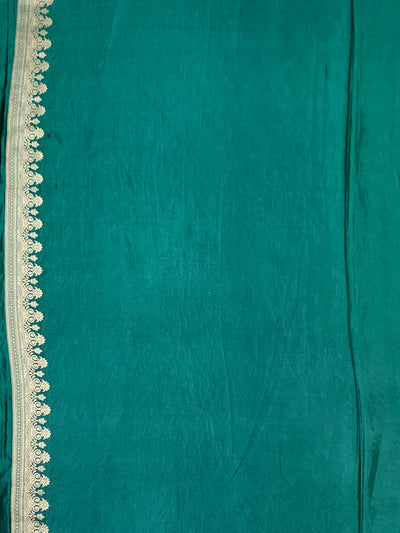 Regal Teal Green Mashru Silk Saree with Floral Buttas & Geometric Zari Pallu