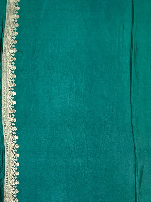 Regal Teal Green Mashru Silk Saree with Floral Buttas & Geometric Zari Pallu
