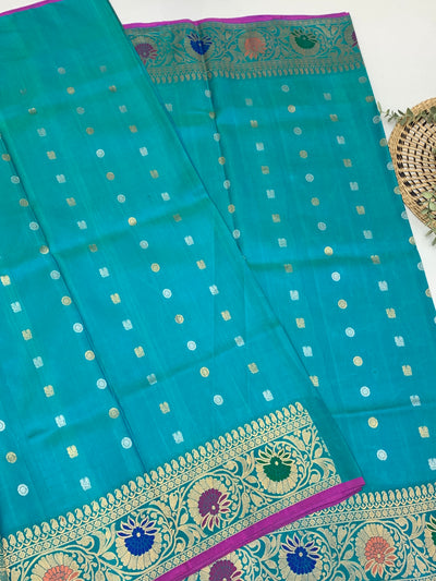 Gadwal Pattu Saree Light-Blue In Colour