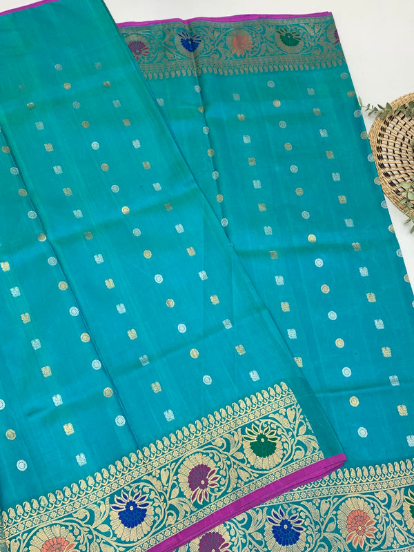 Gadwal Pattu Saree Light-Blue In Colour