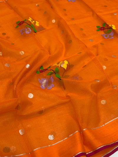 Zari Kota Saree Orange In Color