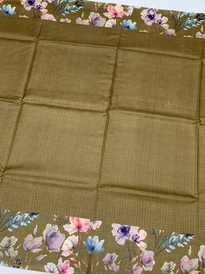 Tussore Printed Saree Dark-Grey In Colour