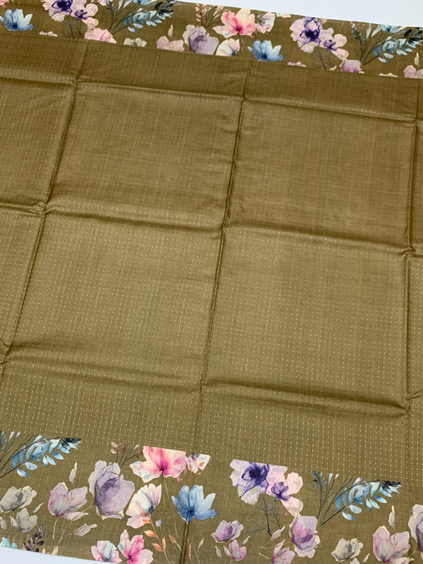 Tussore Printed Saree Dark-Grey In Colour