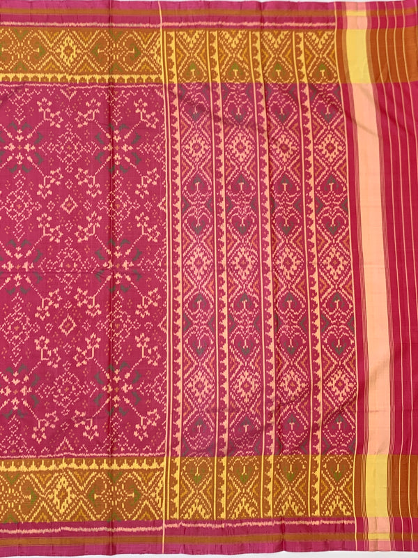 Raspberry Pink & Mustard Gold Rajkot Patola Silk Saree